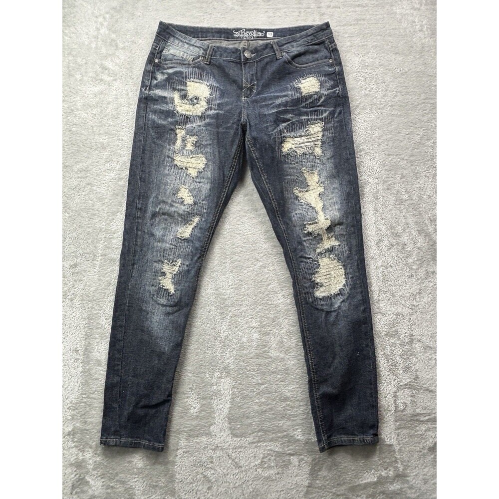 Revolt Jeans Womens 13 Distressed Skinny Stretch Denim Blue Ripped Pants